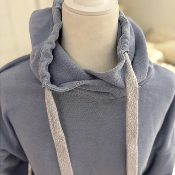 Aerie Blue Hoodie with Cream Drawstrings - Picture 3 of 10